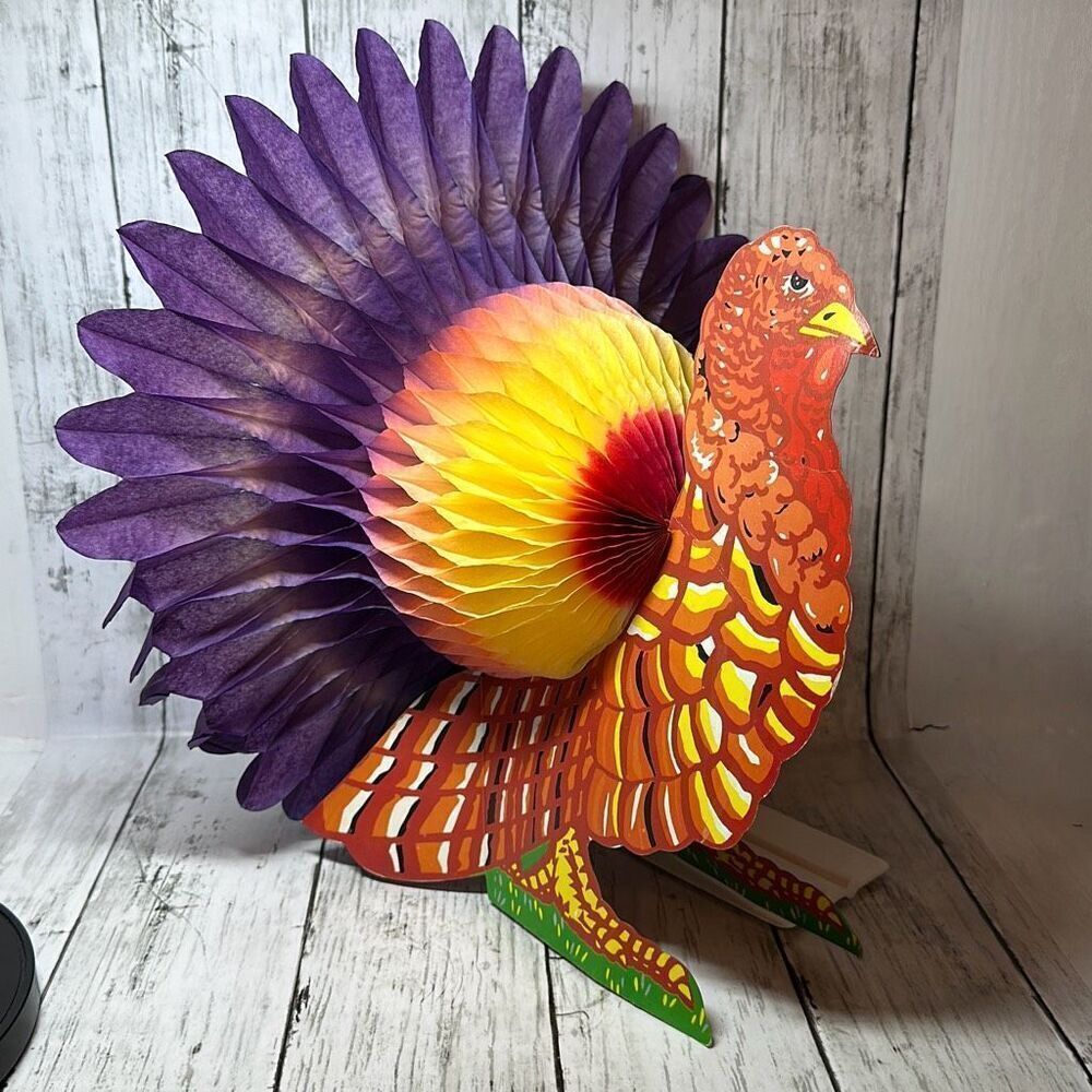 Vintage Honeycomb Paper Turkey Thanksgiving Center Piece 11”‎